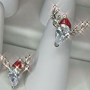 Fashion Jewelry Sterling Silver Plated Crystal Reindeer Stud Earrings Christmas